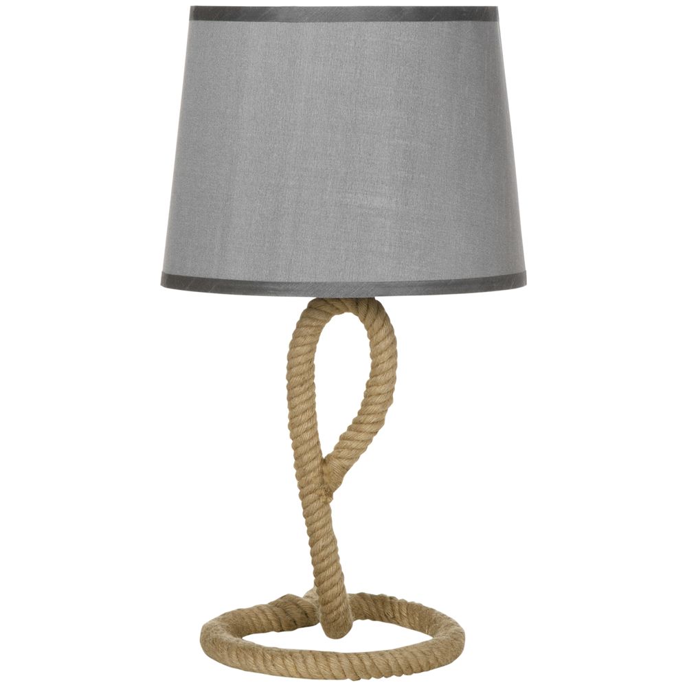 E27 LED Hemp Rope Lamp with Grey Fabric Shade