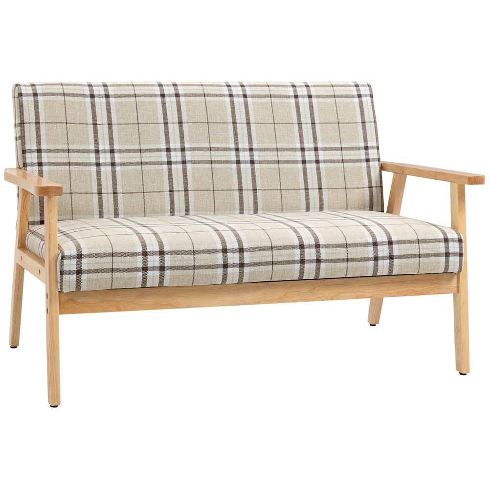 2 Seater Love Seat Sofa with Rubber Wood Frame & Linen Fabric