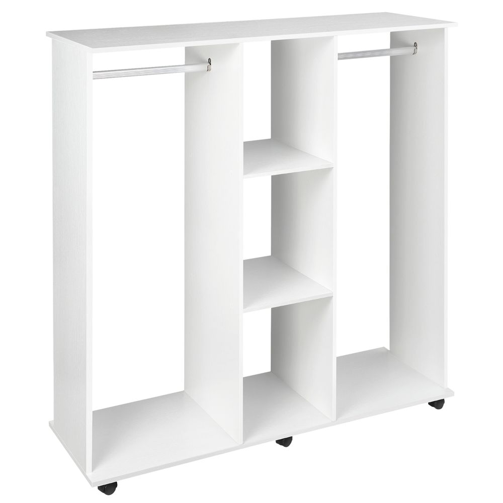 120cm Mobile Double Open Wardrobe with Hanging Rail - White