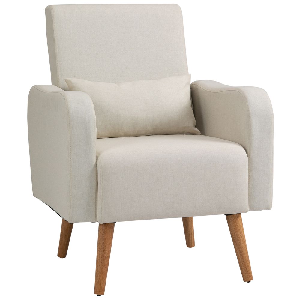 Linen-Touch Scandi Style Armchair with Cushion Pillow - Cream