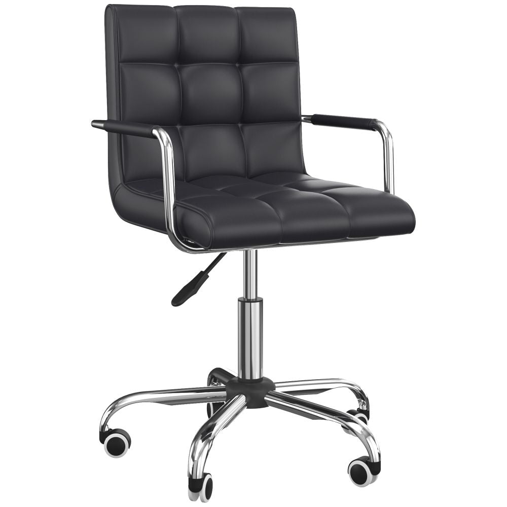 Black Faux Leather Mid Back Office Chair with Wheels