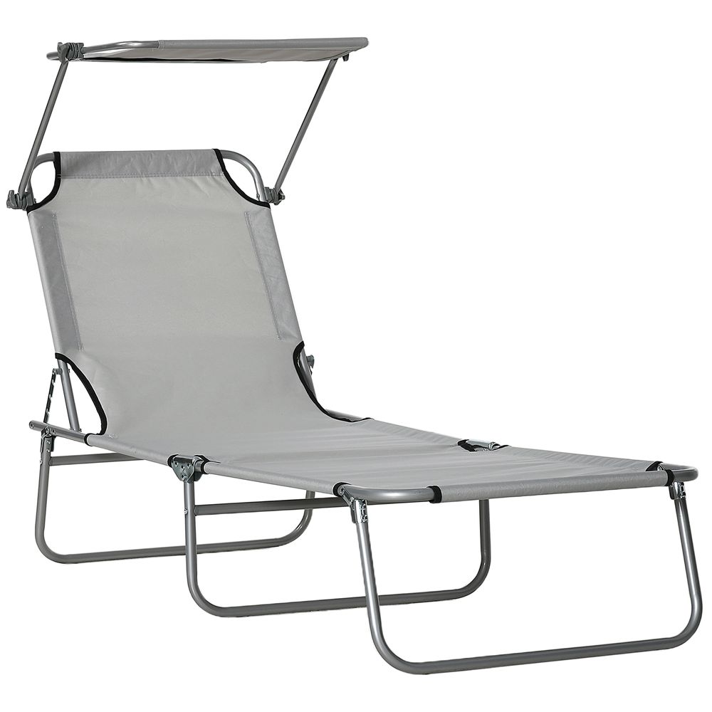 Outsunny Folding Sun Lounger with Sunshade - Grey