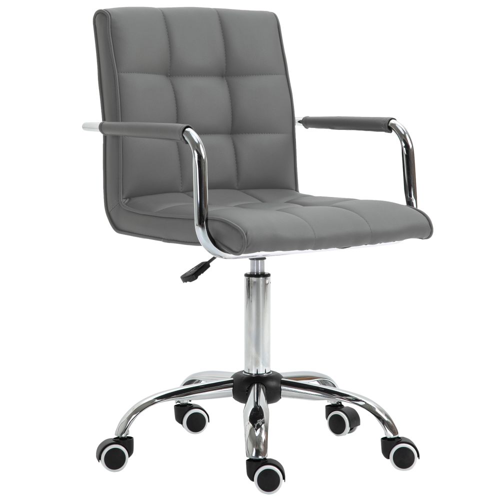 Mid Back Grey PU Leather Swivel Desk Chair