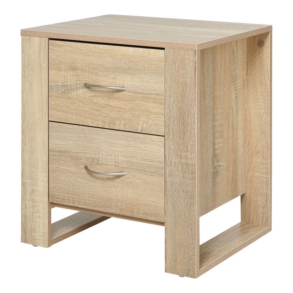 Natural Wood Effect 2-Drawer Bedside Table