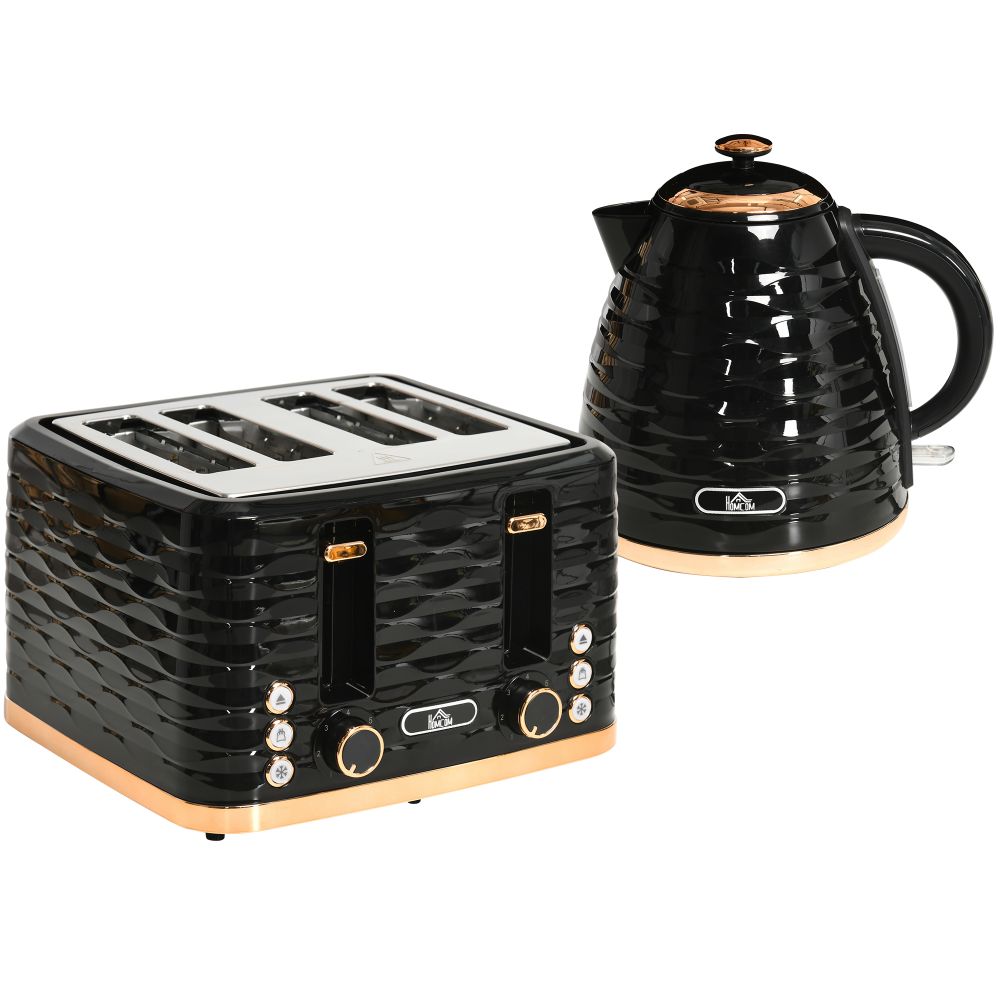 Homcom Black Kettle and Toaster Set 1.7L Rapid Boil Kettle & 4 Slice Toaster