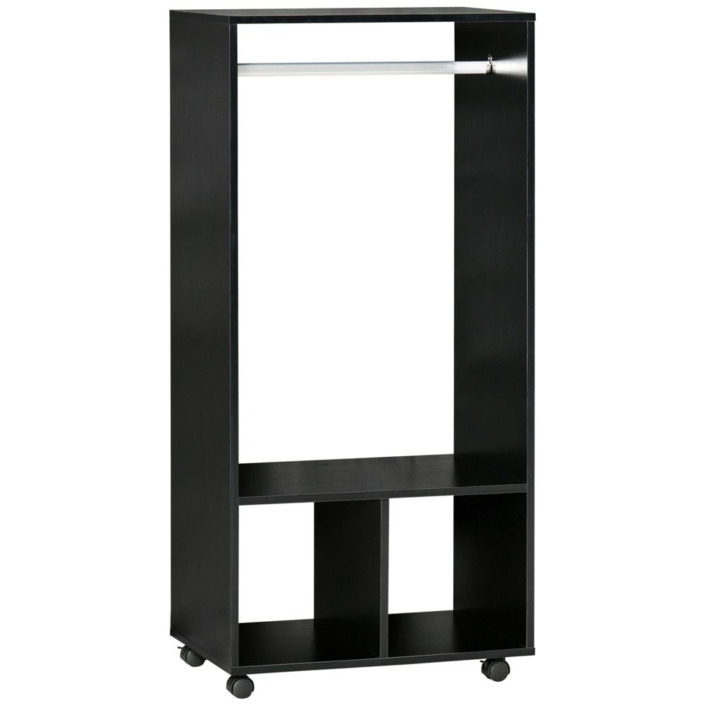 60cm Solid Open Wardrobe with Clothes Rail and Shelves - Black