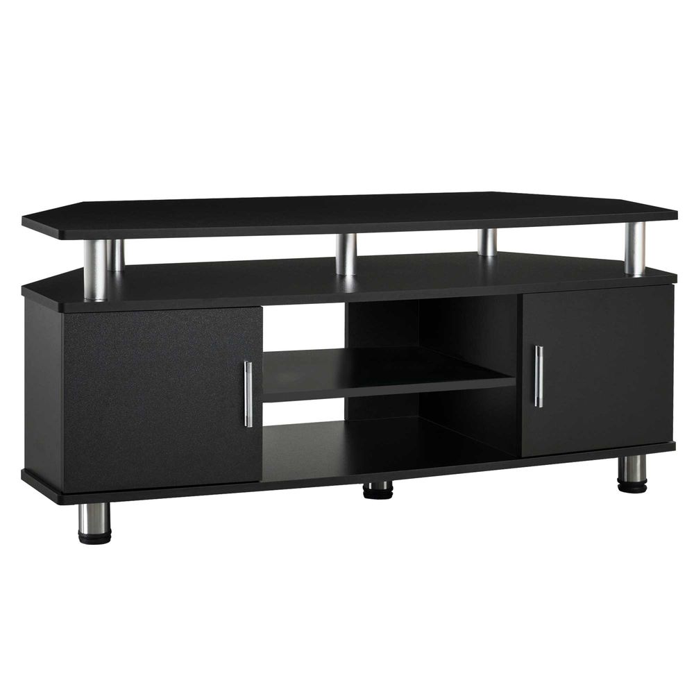 Black Media Unit TV Cabinet with Storage Shelves and Cupboard