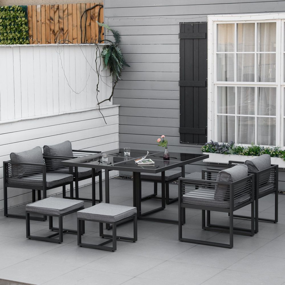 Outsunny 8 Seater Outdoor Dining Cube Set - Black & Grey