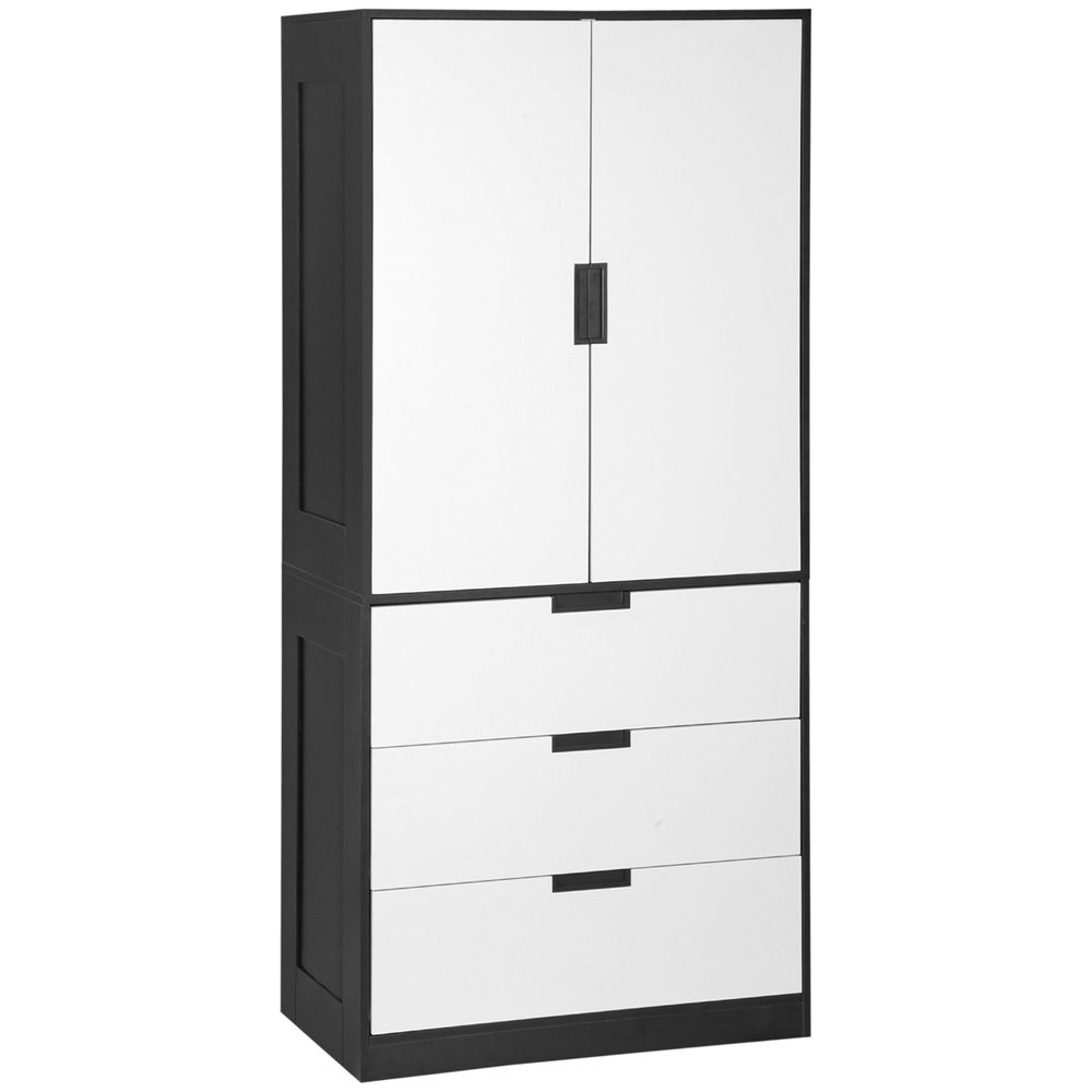 Modern 2 Door Black and White Wardrobe with 3 Drawers