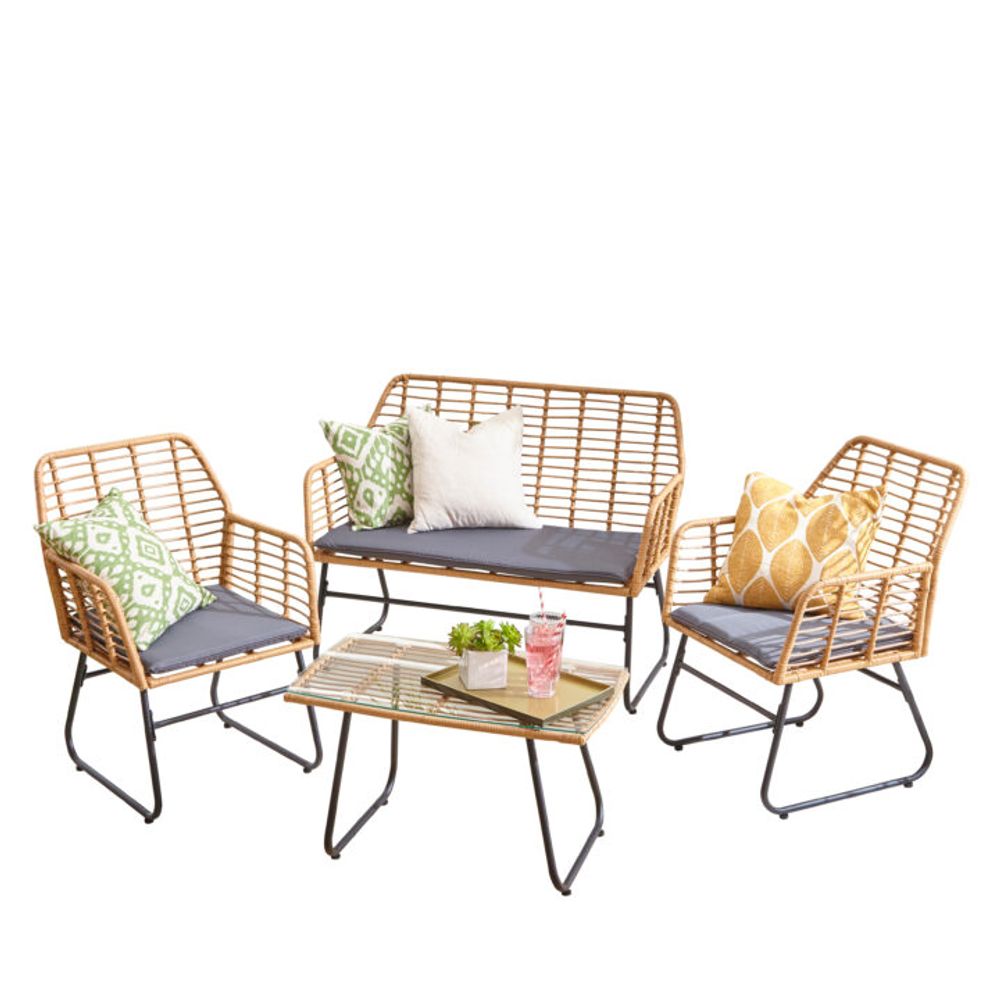 Neo Bamboo Style Garden Sofa, Table & Chairs 4 Piece Set