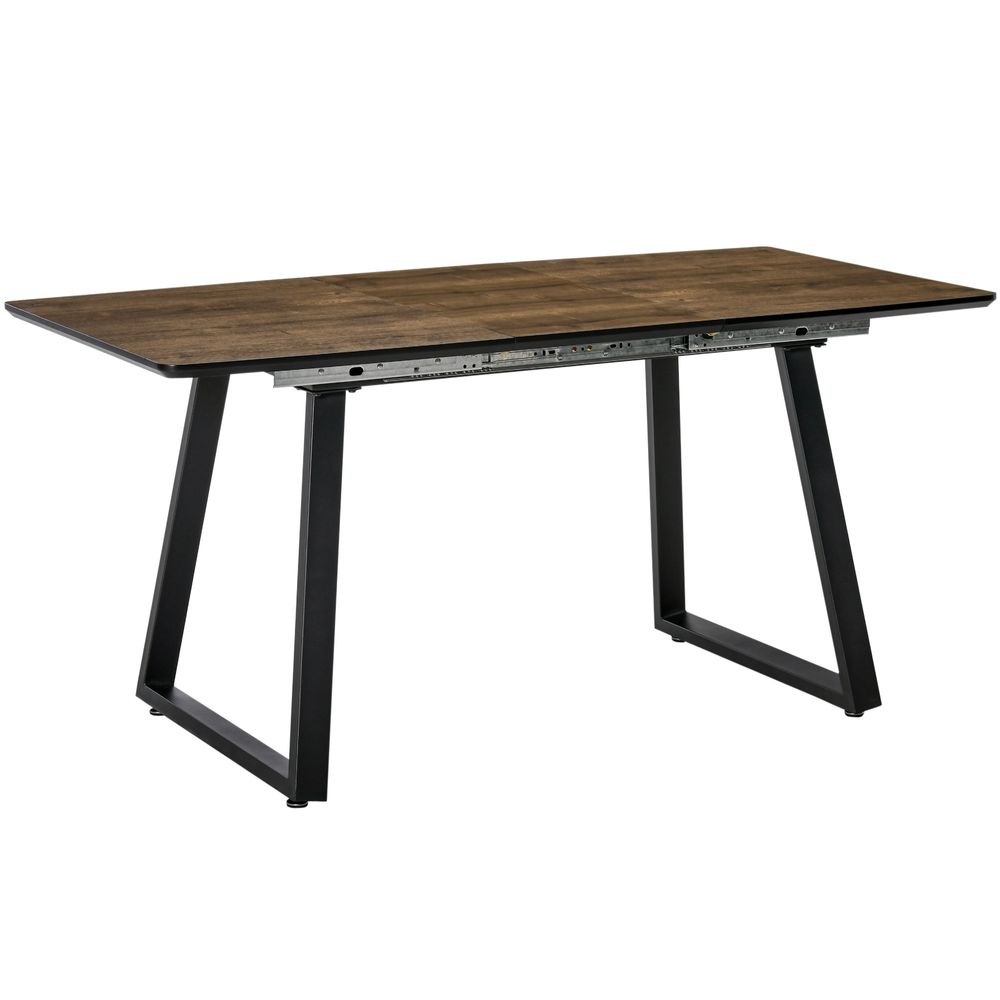Dark Wood Effect Extendable Rectangular Dining Table with Metal Frame