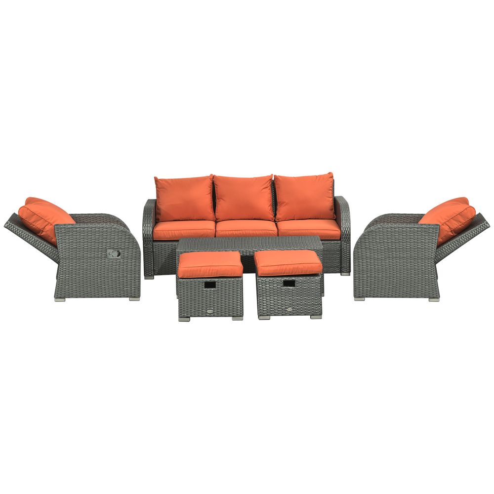 Outsunny 6 piece Reclining Rattan Garden Furniture Set - Orange