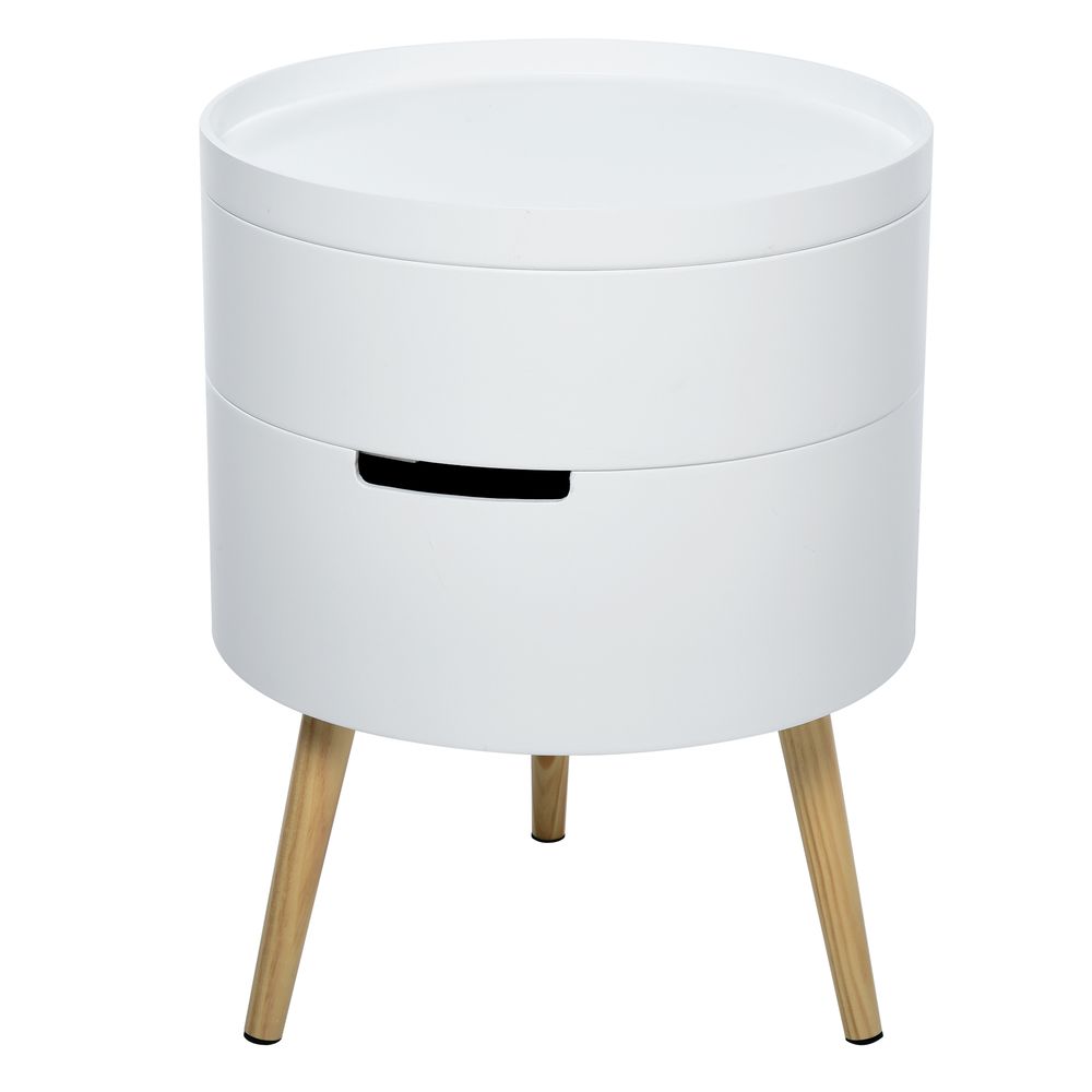 3 Section Storage and Tray Side Table Night Stand - White