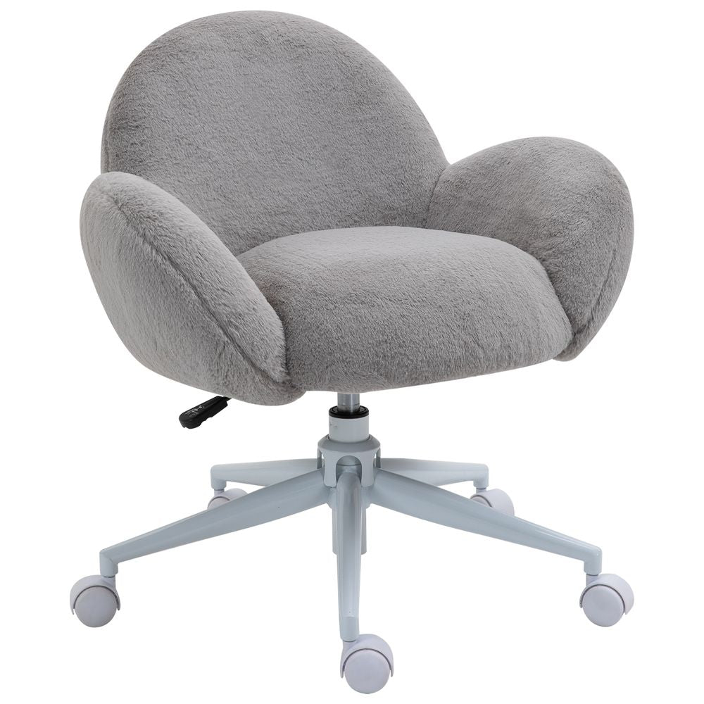 Grey Fluffy Desk Chair for Office or Dressing Table