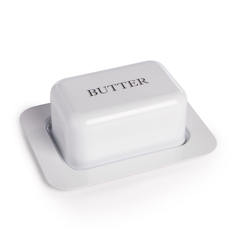 Maison and White White Steel and Enamel Butter Dish with Lid