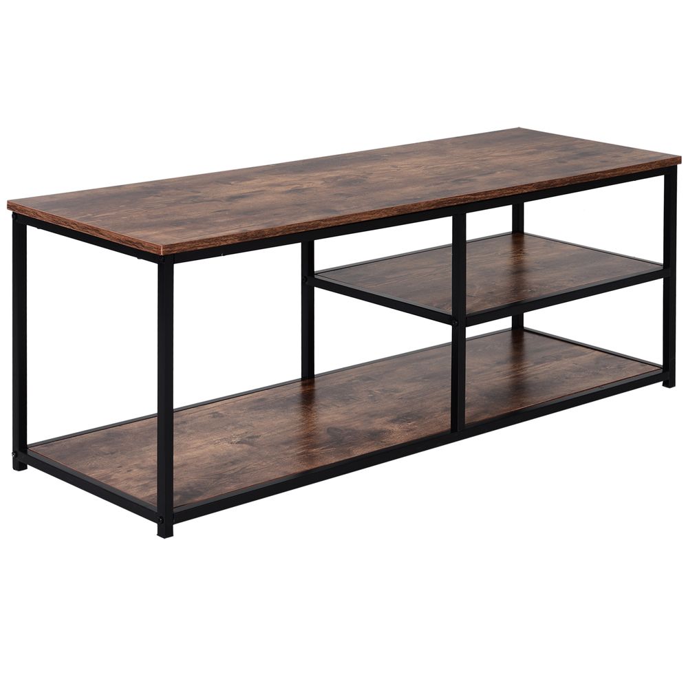 Steel Frame Industrial Style TV Stand with Shelf - Black & Brown