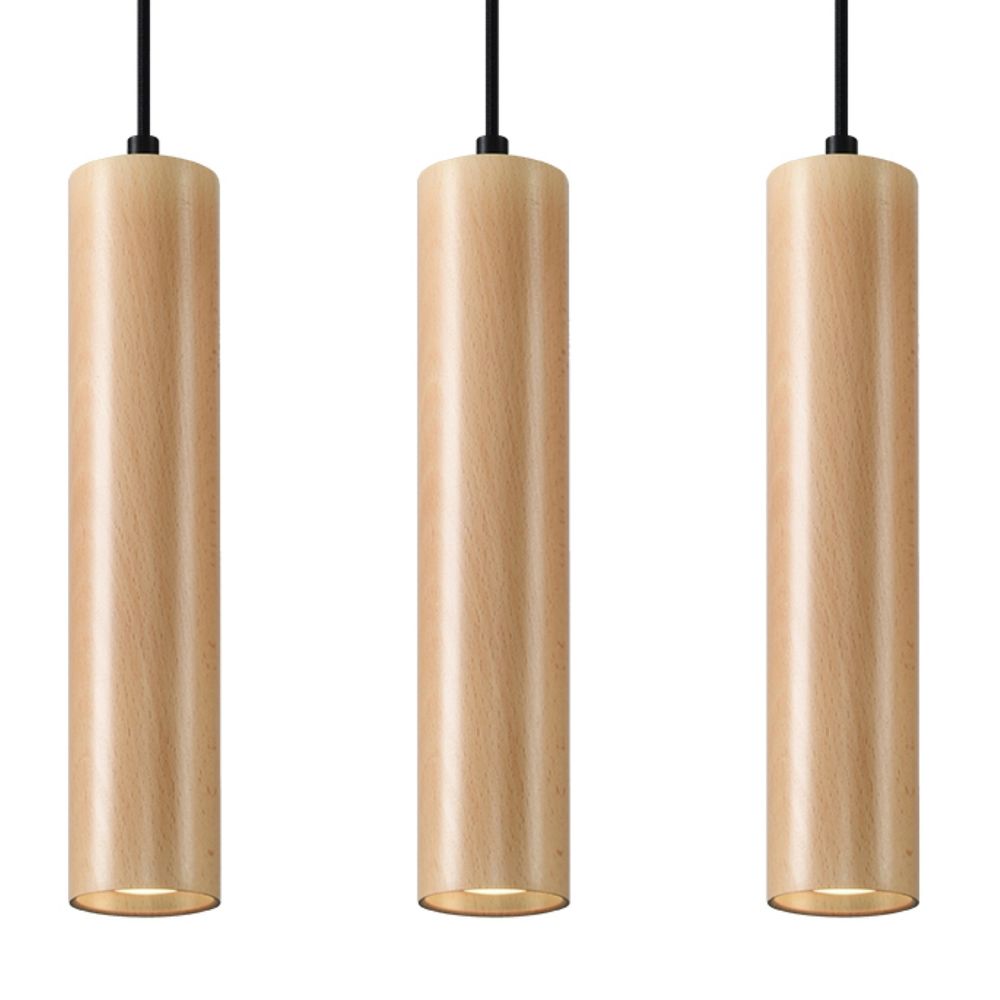 Lino Scandinavian 3 Tube Wood Pendant Lamp - GU10