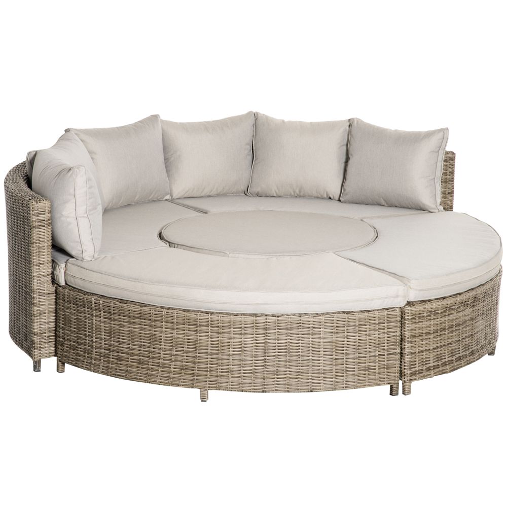 8-Seater PE Outdoor Rattan Daybed with Table & Olefin Cushions