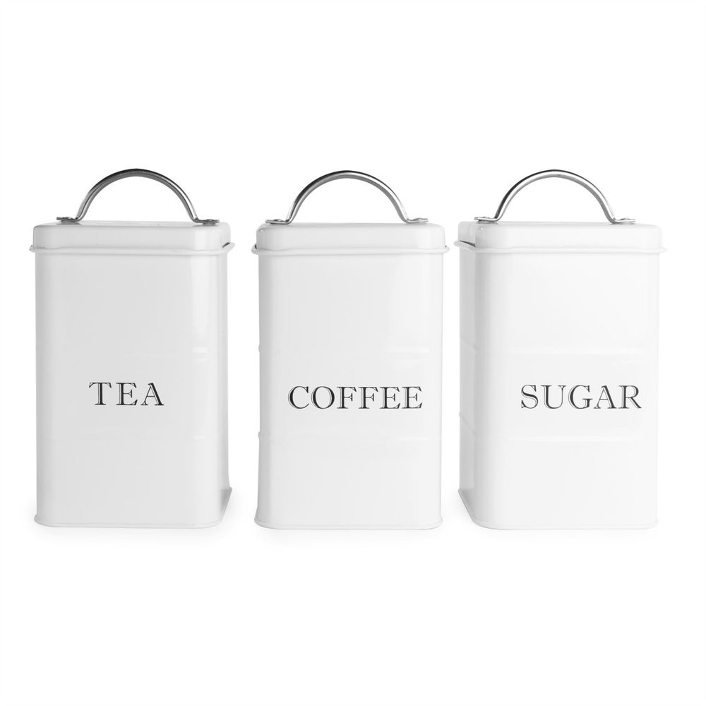 White Stainless Steel Tea Coffee Sugar Canisters - Maison & White