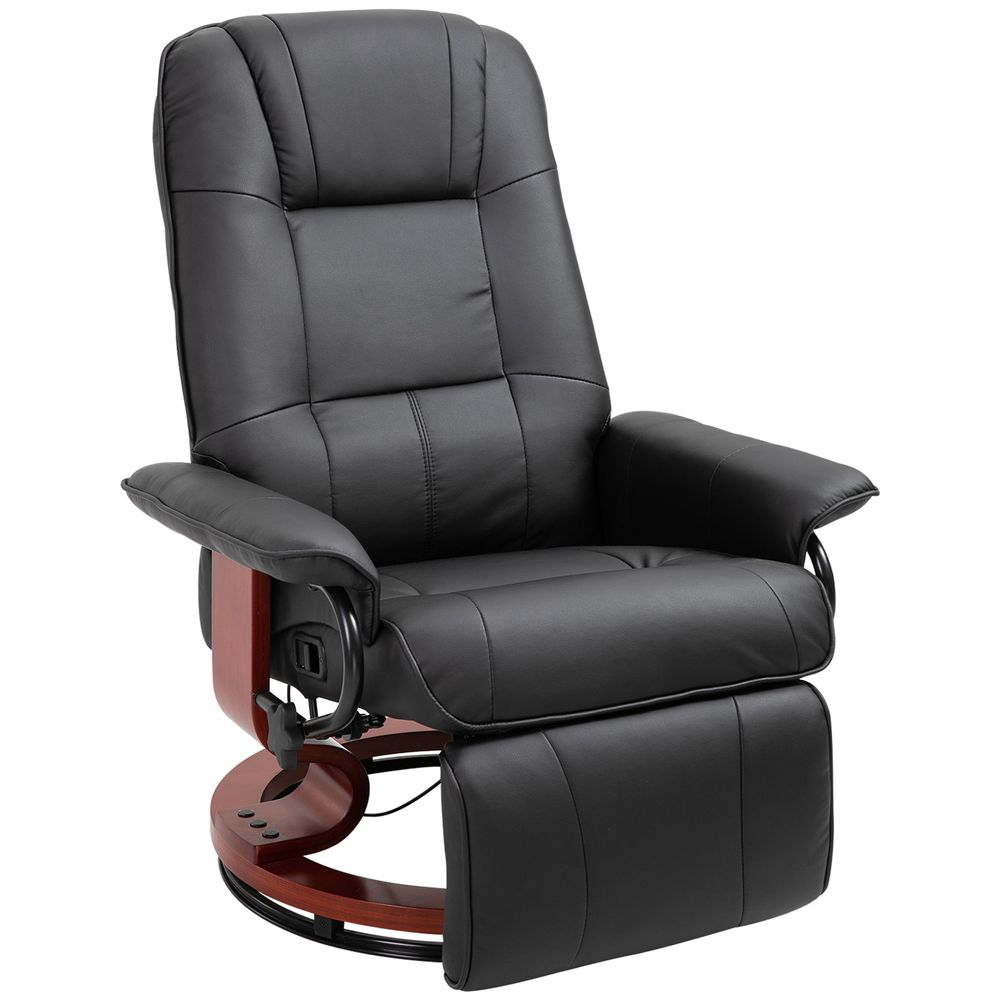 Faux Leather Ergonomic Recliner Chair with Footrest - Black