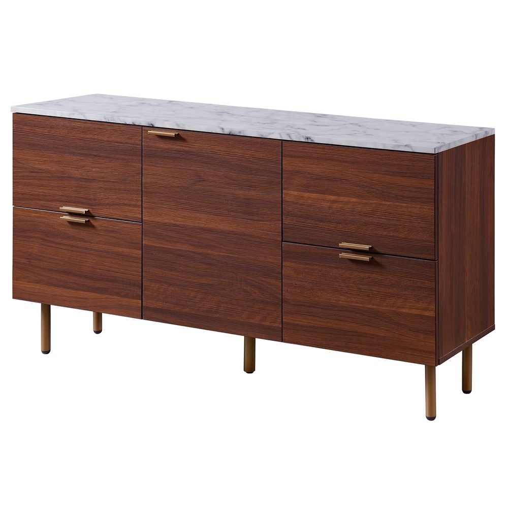 Ashton Large Walnut Colour Wooden Sideboard with Faux Marble Top
