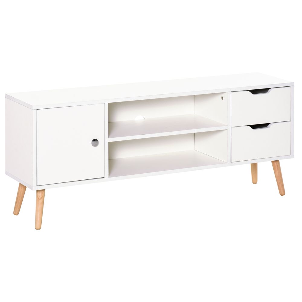 White Scandi TV Unit with Storage, Cabinet and Drawers