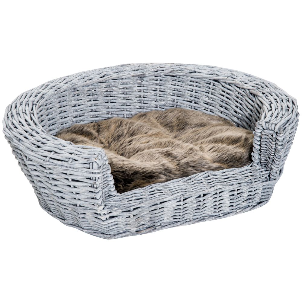 Pawhut Willow Rattan Dog Bed Basket with Padded Cushion