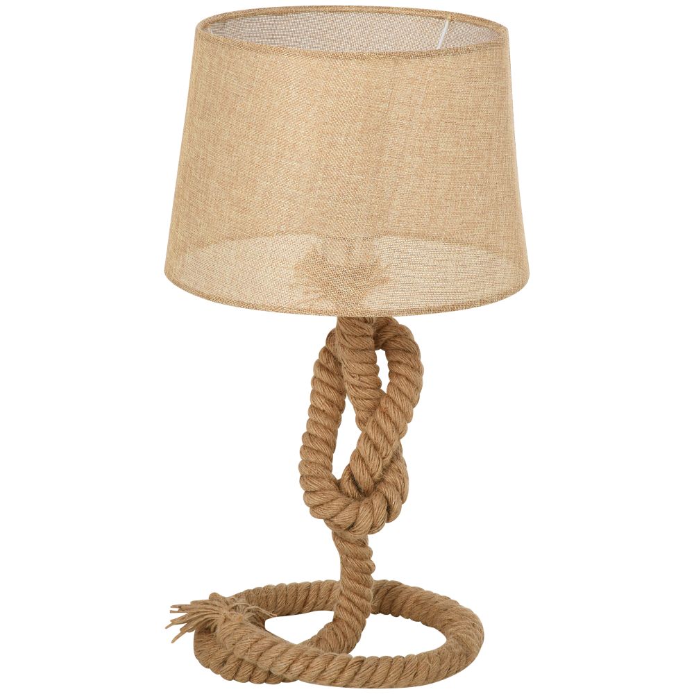Hemp Rope Table Lamp with Beige Linen Shade
