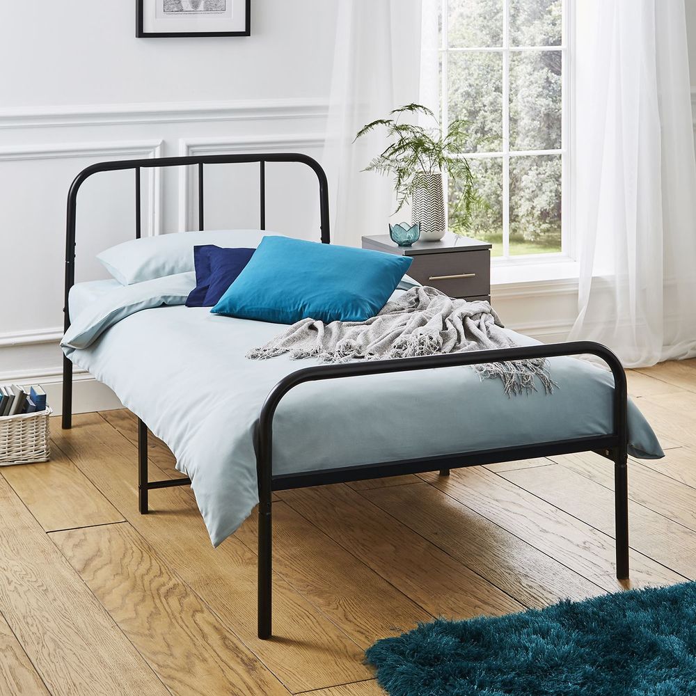House Of Home Single Extra Strong Black Metal Bed Frame with Rounded Tubing