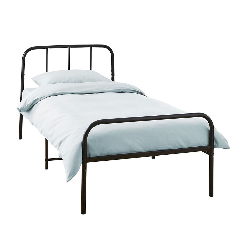 Black Metal Single Bed Frame with Rounded Head and Foot Board