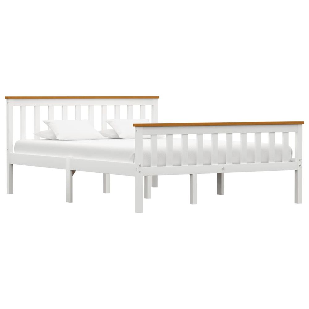 White & Brown Solid Pine Double Bed Frame - 135cm x 190cm