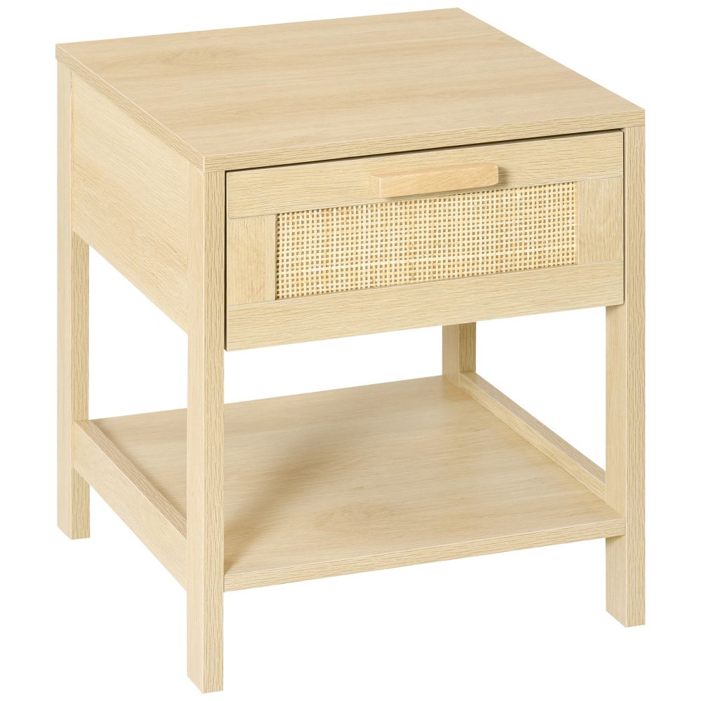 Rattan Drawer Bedside Table with Natural Wood Effect Finish
