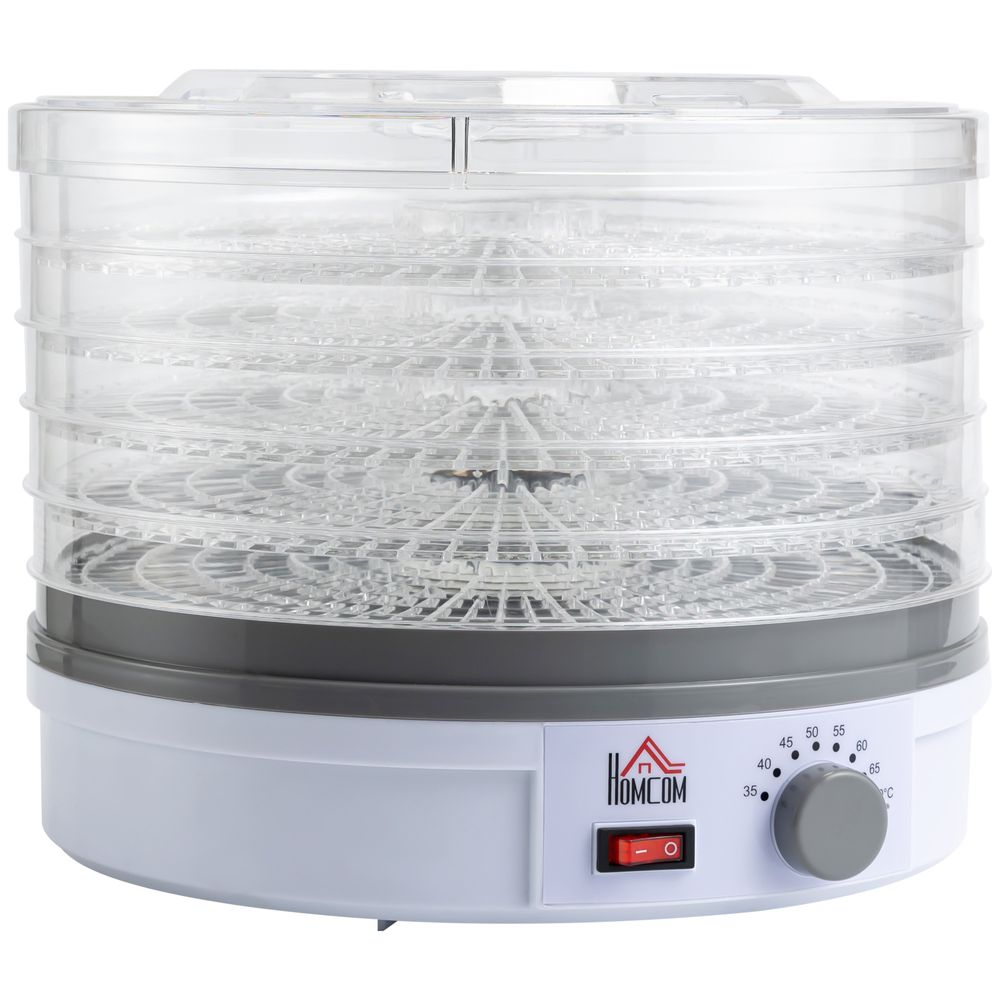 5 Tier Stainless Steel Food Dehydrator with Timer - White