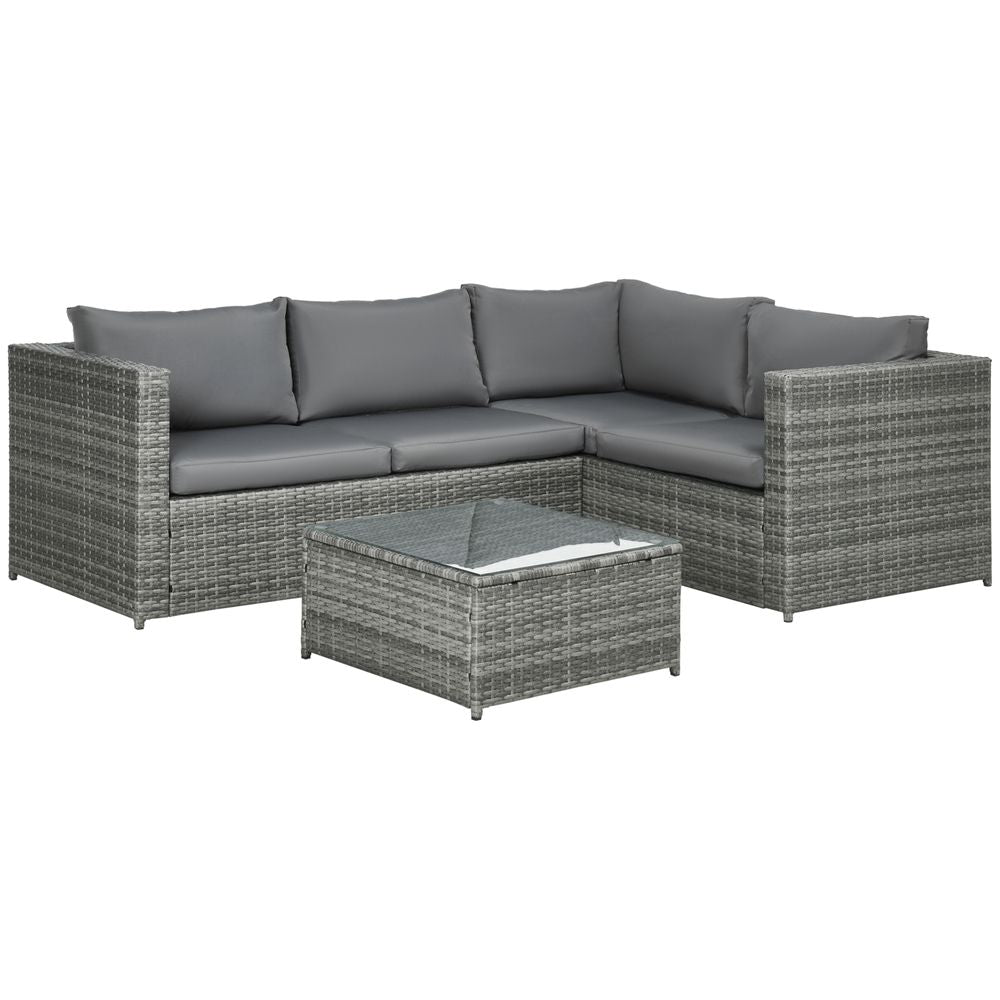 Outsunny 3Pcs Rattan Corner Sofa Set with Cushions - Grey