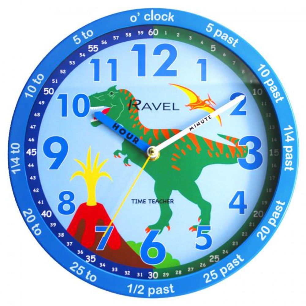 Ravel 25cm Blue Time-Teacher Dinosaur Wall Clock - R.KC.11