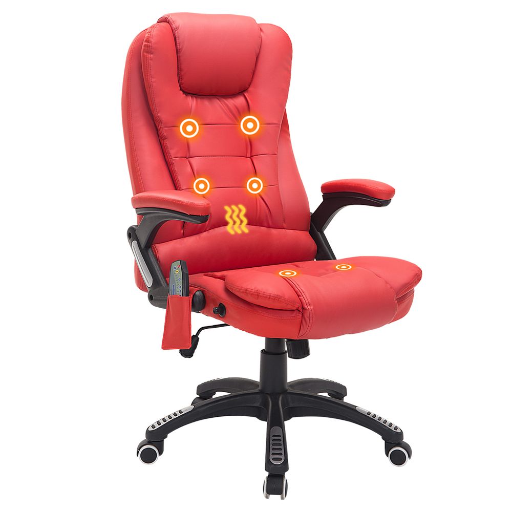 Heated Vibrating Massage Office Chair with Reclining Function - Red