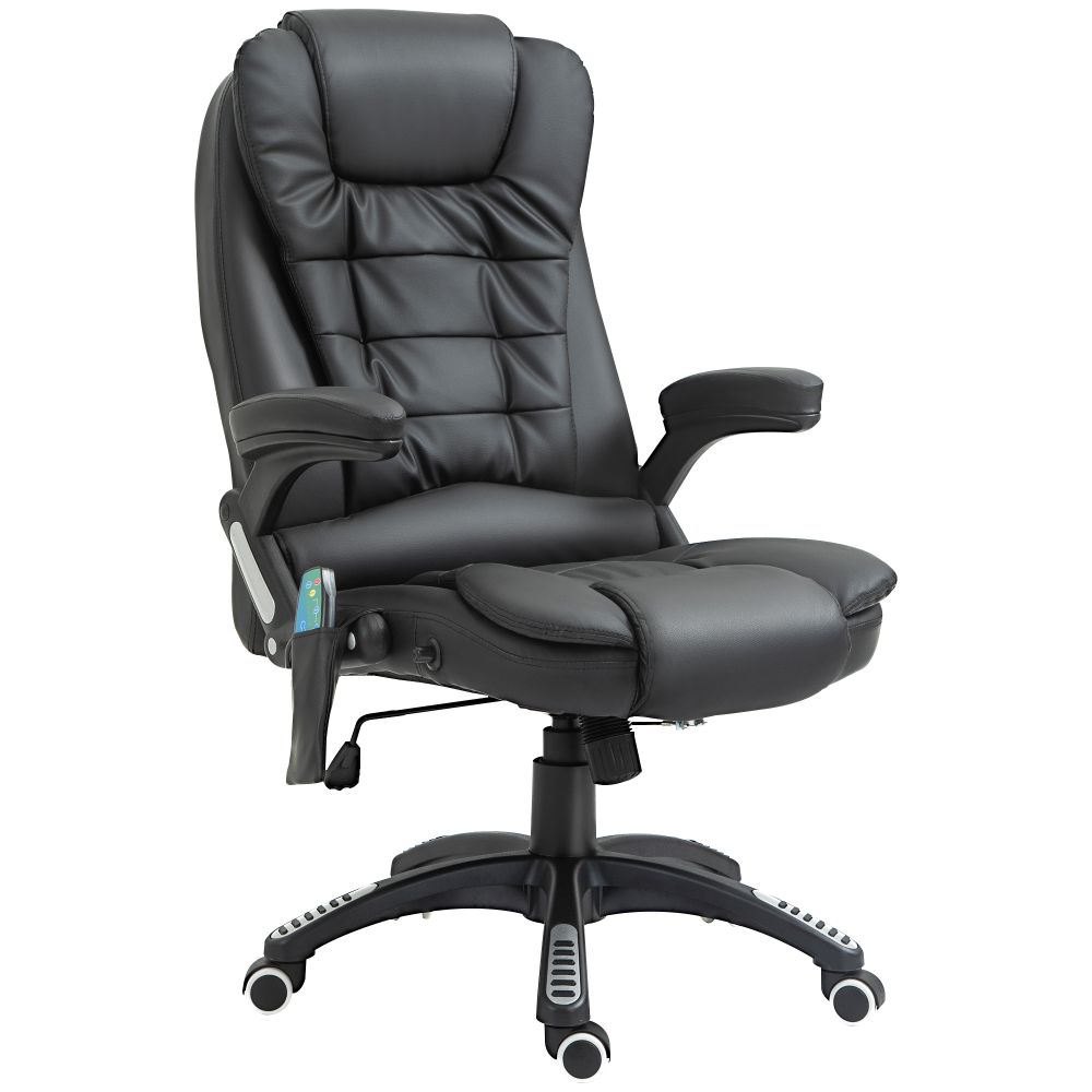 Black Faux Leather Heated Office Chair with Massage