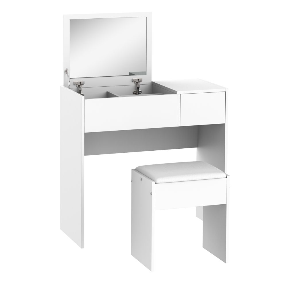 White Dressing Table Vanity Set with Padded Stool