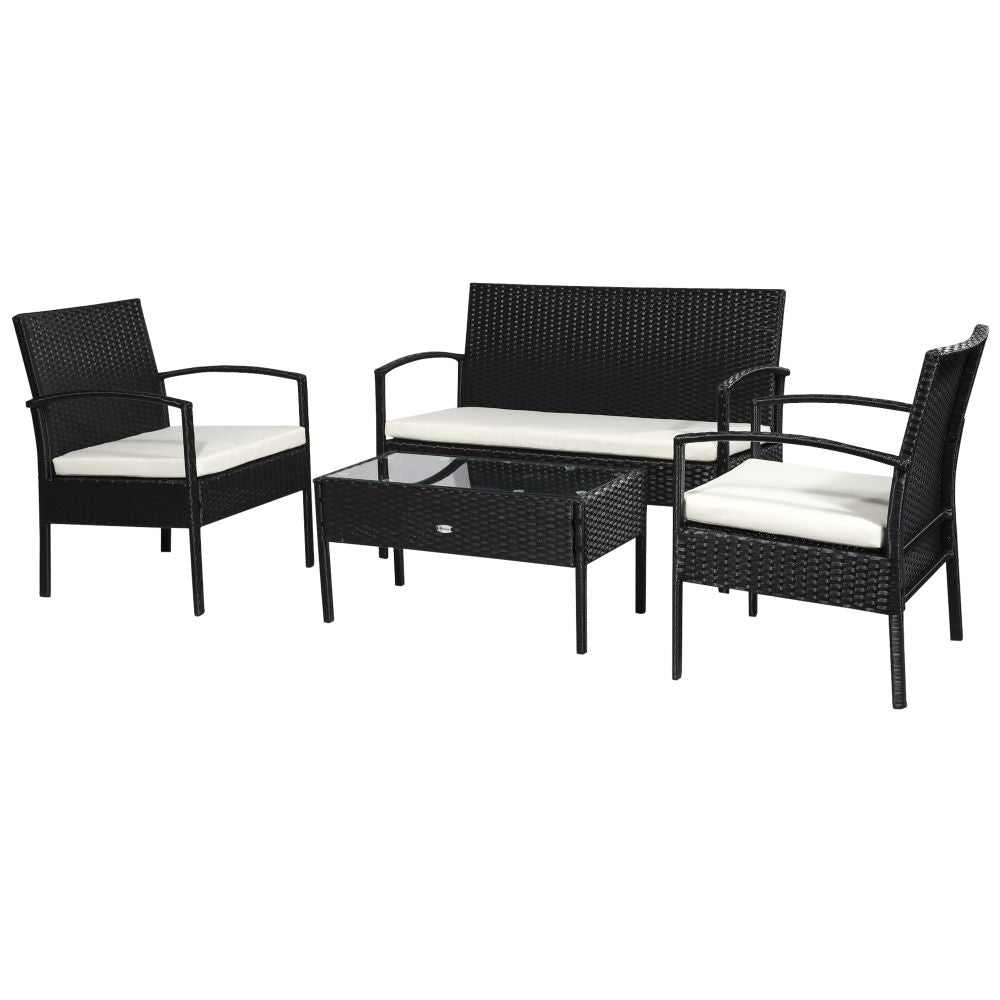 4-Seater PE Rattan Garden Furniture Set - Black & Cream