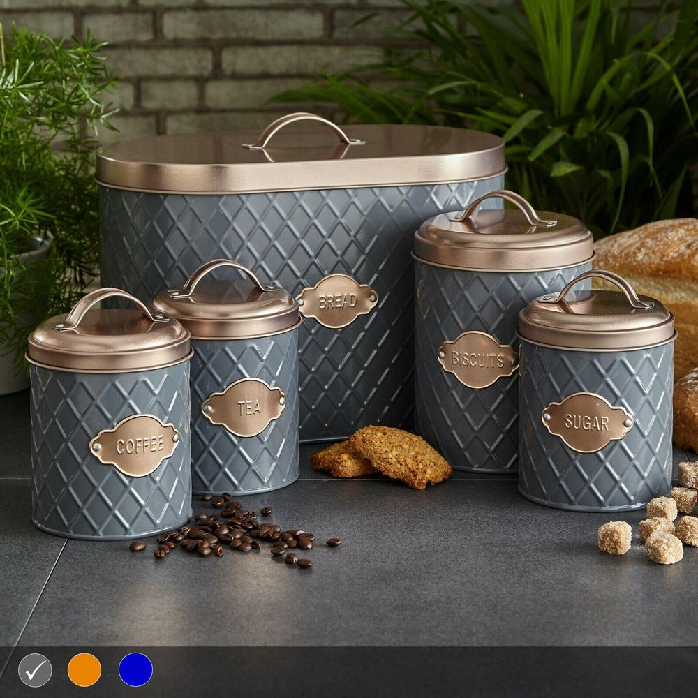 Neo 5 Piece Kitchen Canister Set - grey hexagonal