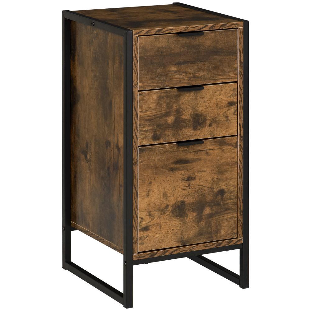 Industrial Style 3 Drawer Storage Unit with Black Metal Frame