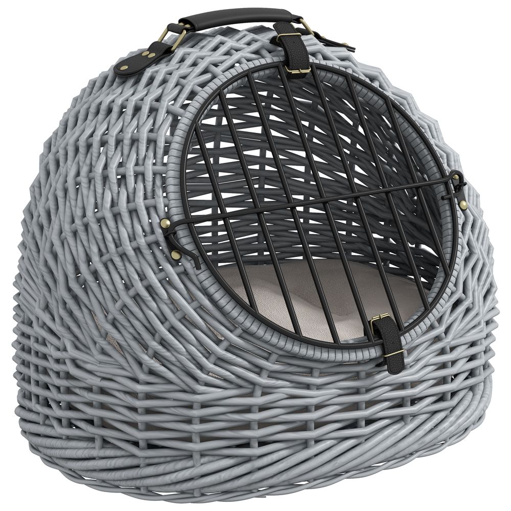 Luxury Hand-Woven Wicker Cat Basket with Cushion - Grey