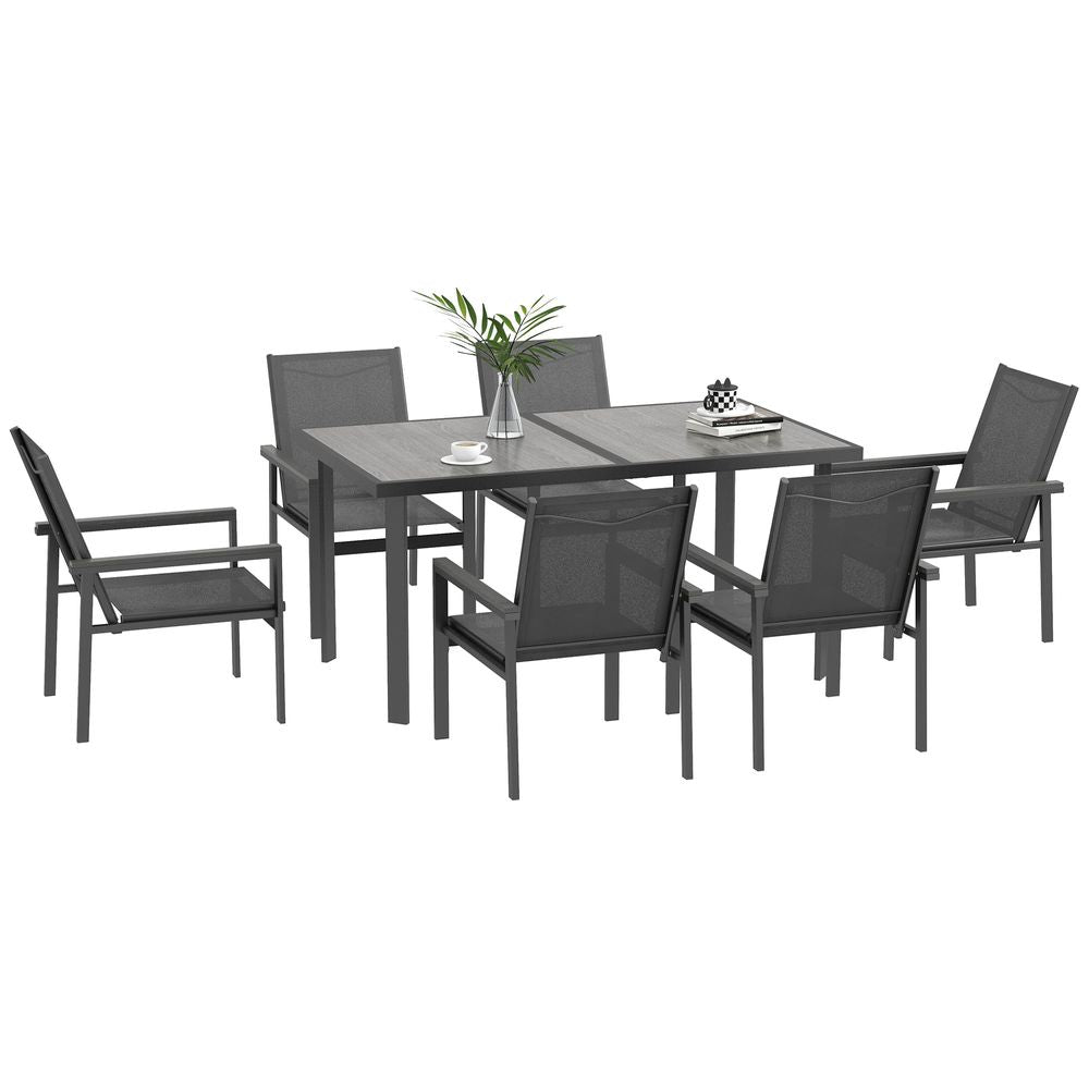 Outsunny 7 Piece Garden Dining Set with Table & 6 Chairs - Grey