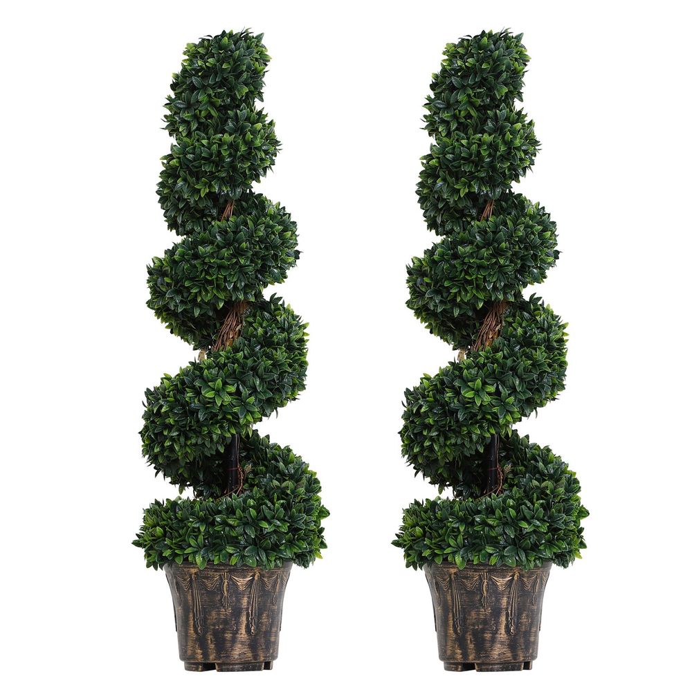 Set of 2 Artificial Boxwood Spiral Topiary Plant Tree's