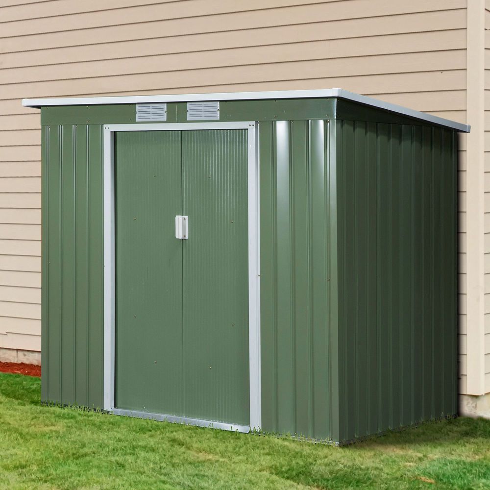 Green Steel Garden Storage Shed with Sloped Roof