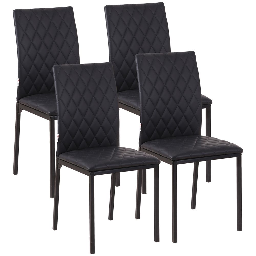 Set of 4 Diamond Quilted Back Faux Leather Dining Chairs - Black