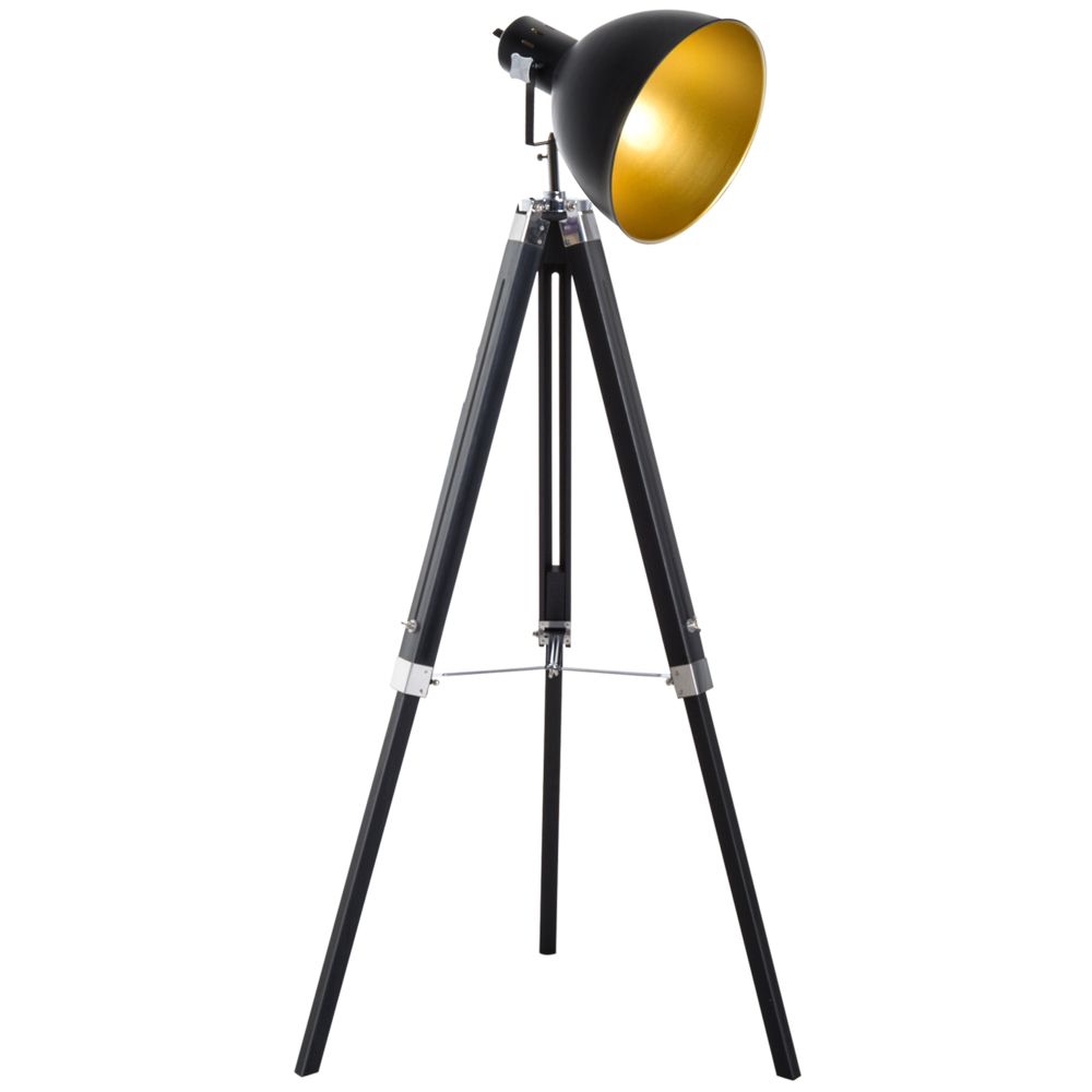 Black and Gold Retro Industrial Style Tripod Floor Lamp
