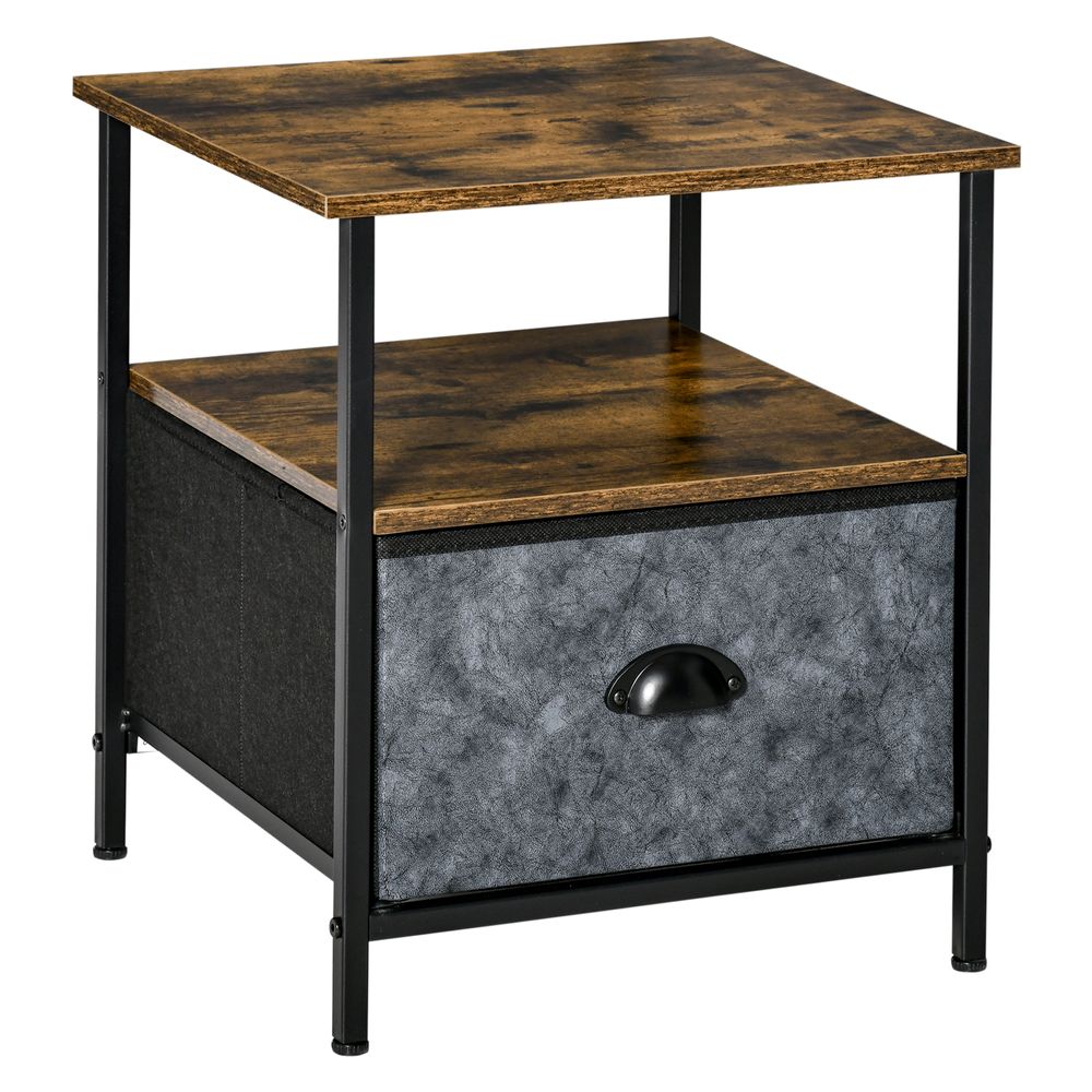 Industrial Style Nightstand with Metal Frame and Fabric Drawer