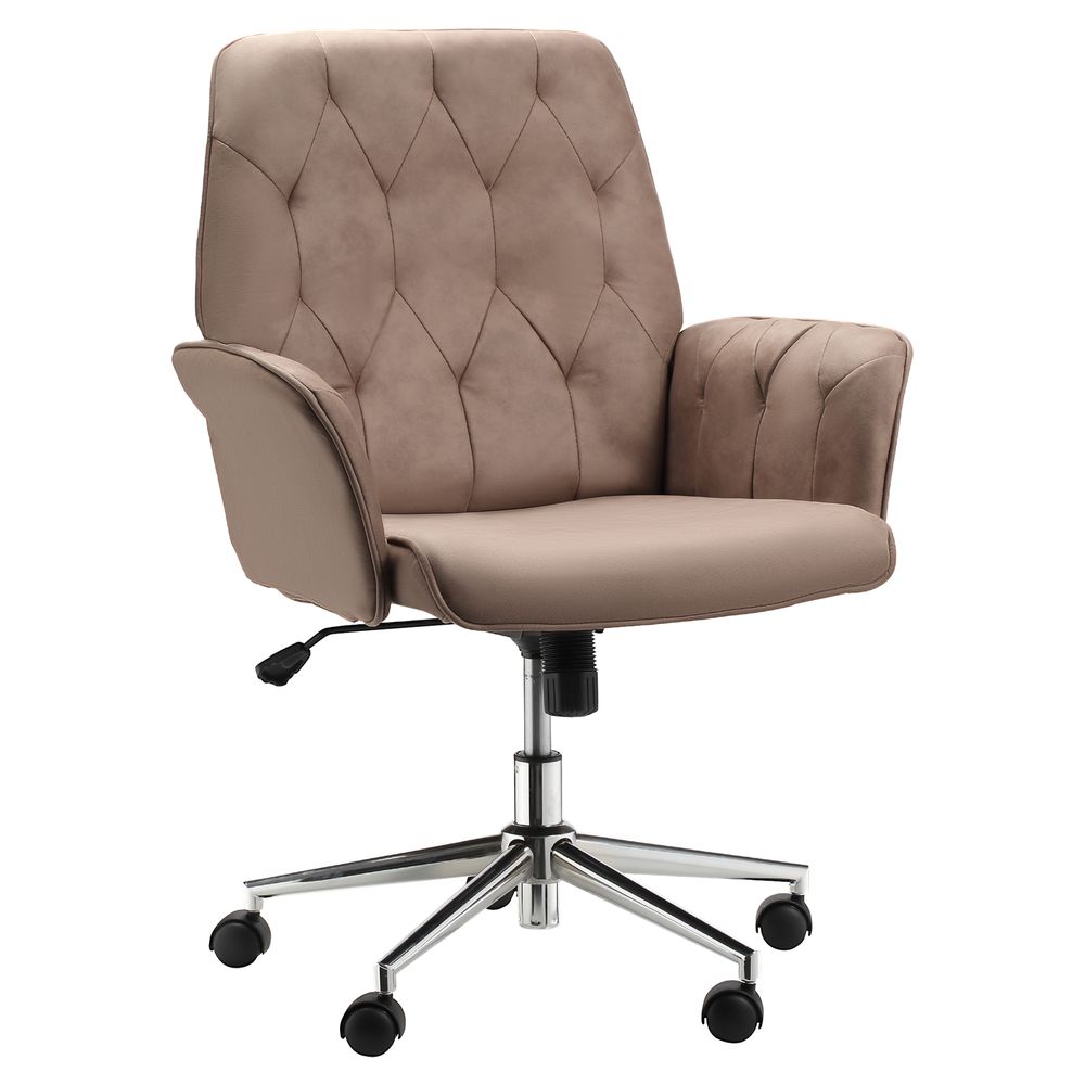 Stylish Tufted Office Armchair with Wheels - Brown