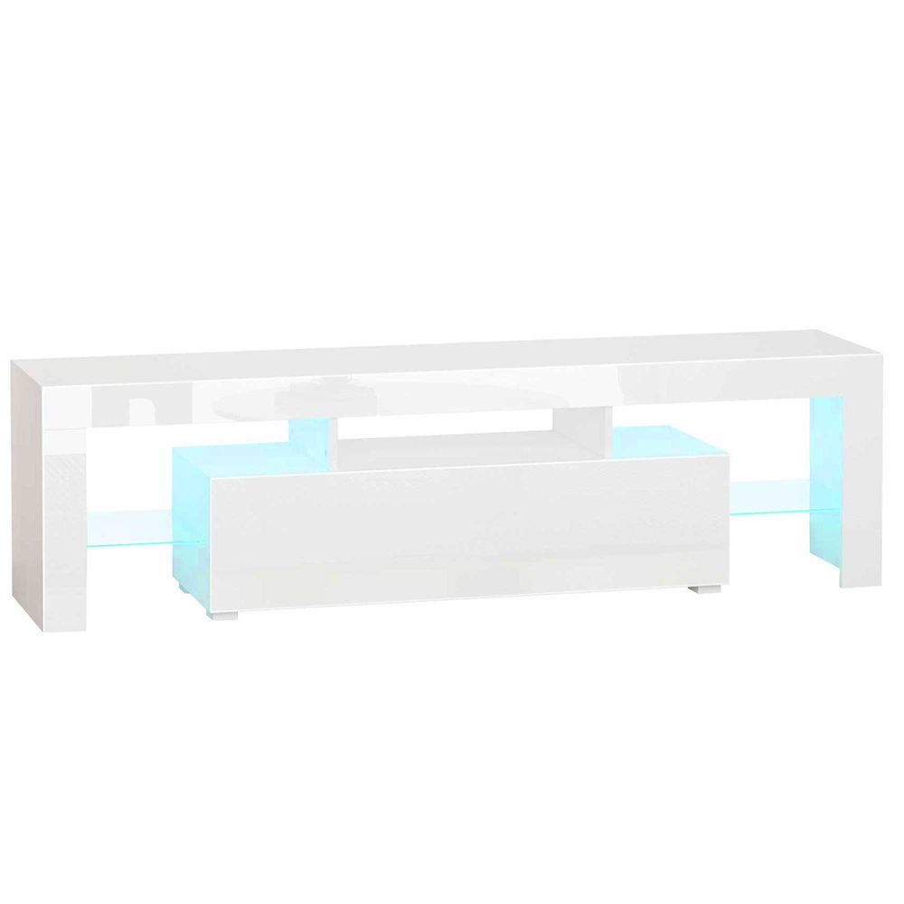 High Gloss White TV Unit with LED Lights and Remote Control